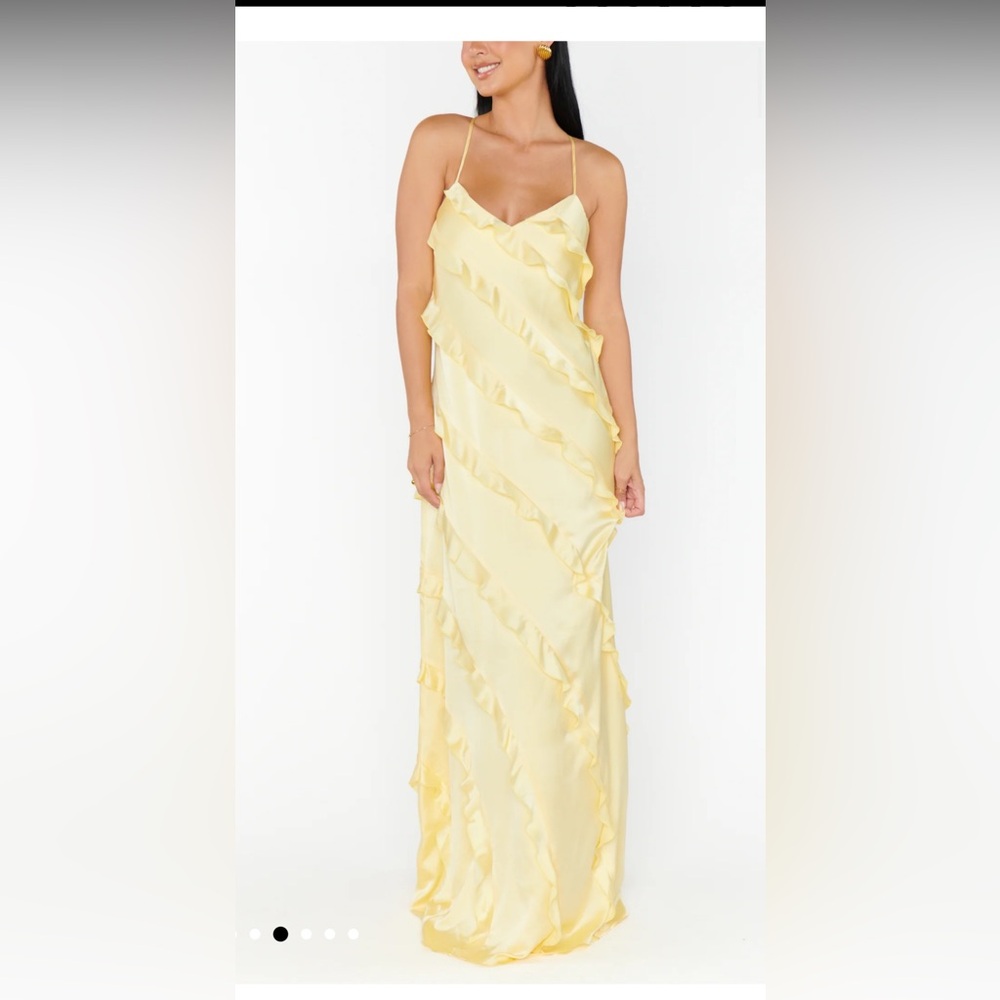 Show Me Your Mumu - Romance Ruffle Dress- Pale Yellow Luxe Satin